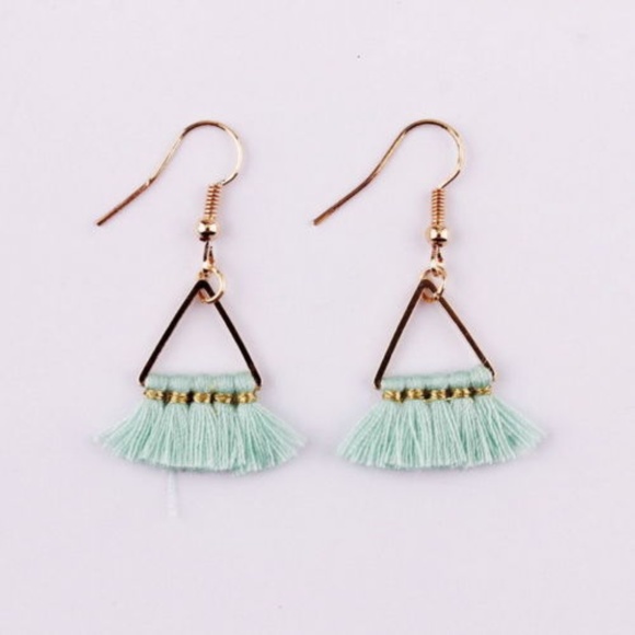 REVITALIZED Jewelry - Mint Triangle Fringe Earrings